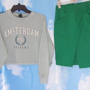 WILD FABLE Light Green Amsterdam Holland Long Sleeve TOP and Deep Green Straight